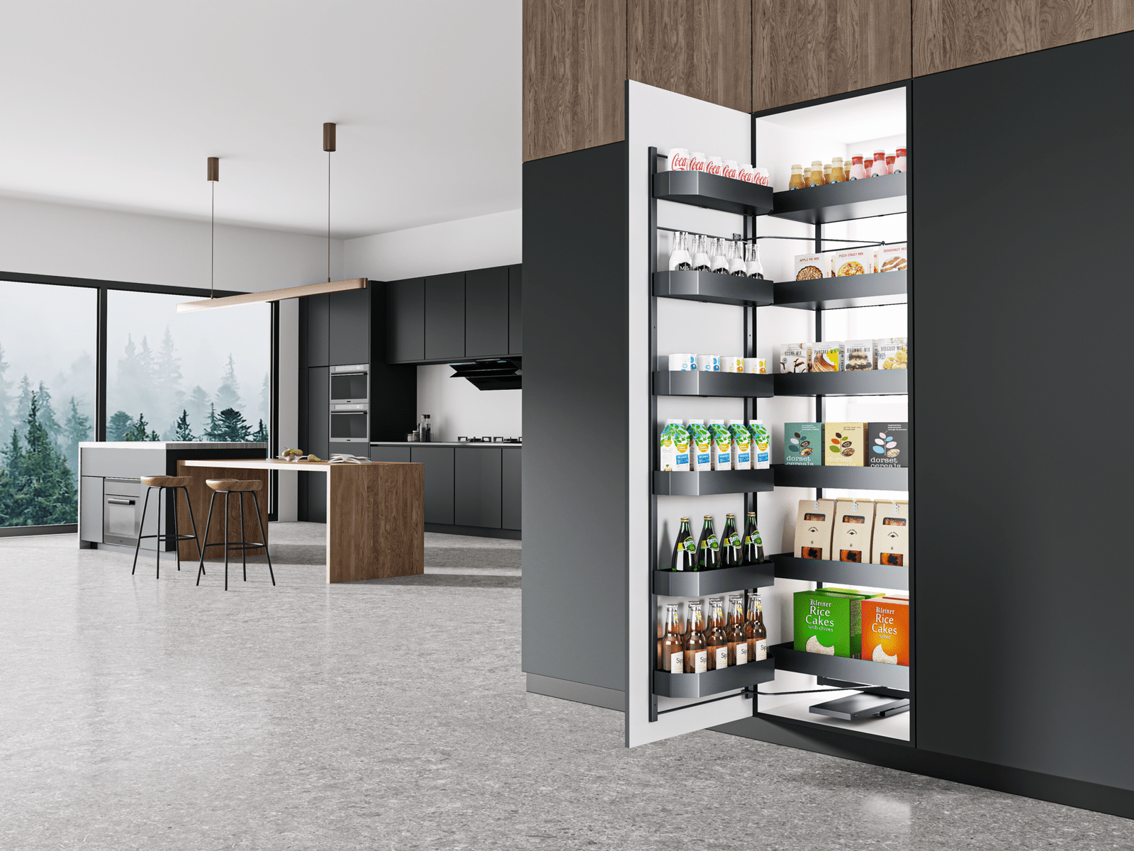 Fanke Series large magic corner pull basket kitchen organizer in modern grey finish