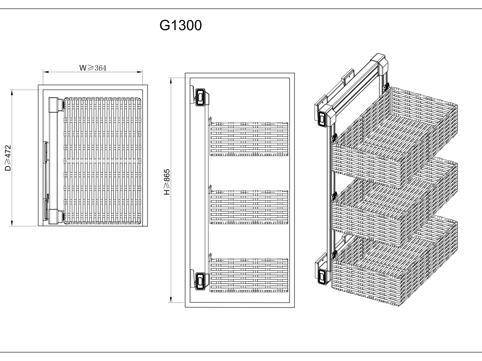 Side Pull 3-Layer Rattan Basket